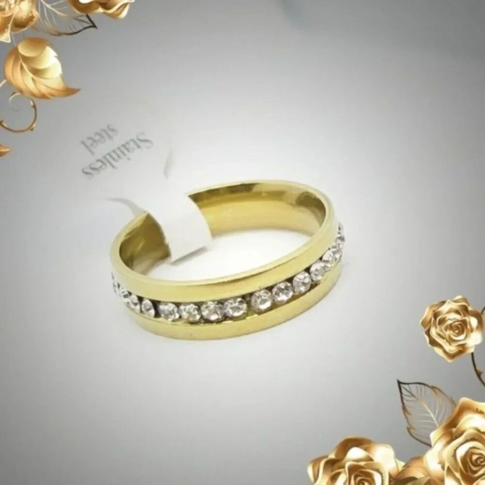 Stainless steel Gold Plated Zircon Band Ring